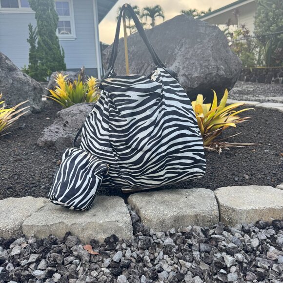 Jimmy Choo (Made in Italy) Zebra-Print Nylon Tote Bag + Matching Pouch - Picture 3 of 15